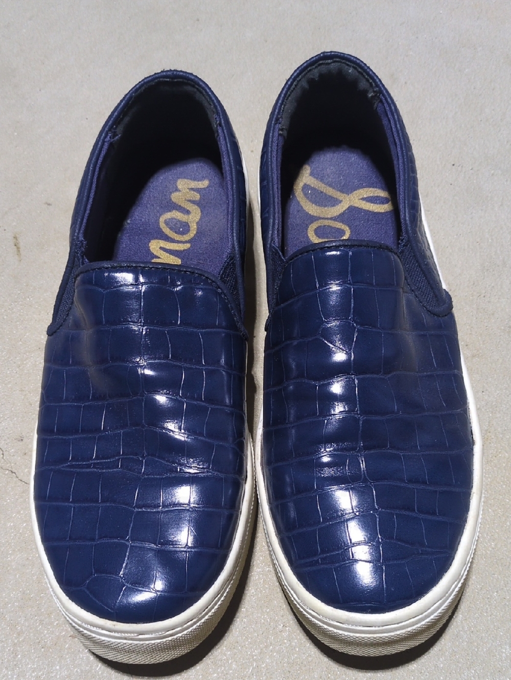 Sam Edelman Slip-On Women's Sneakers in Navy Croc-Embossed Leather Size 7.5